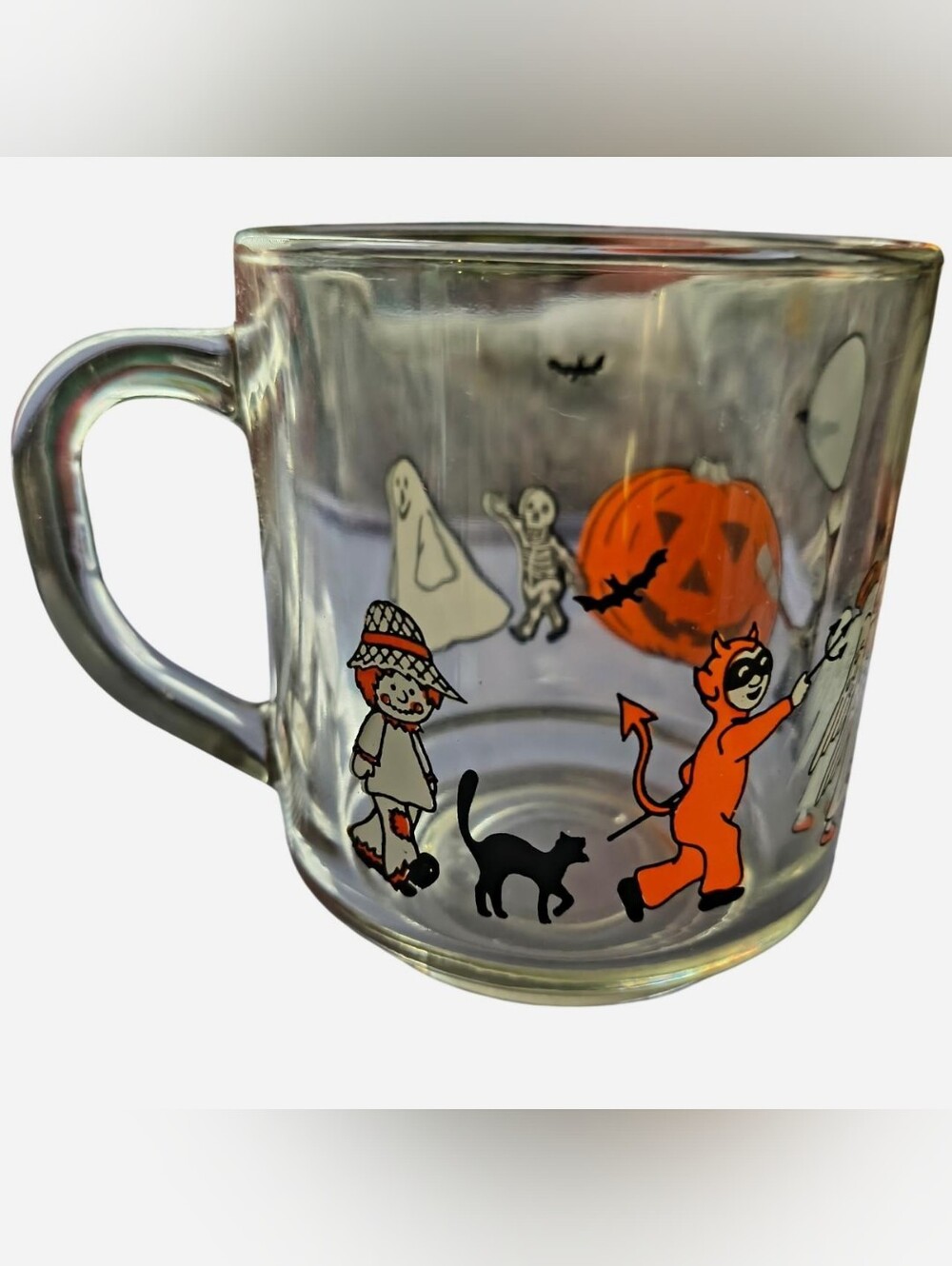 Vintage French 1980s Halloween Glass Costume Mug